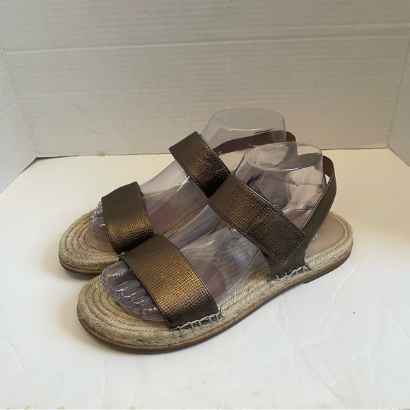 EILEEN FISHER Max Metallic Bronze Leather 2-Strap Espadrille Sandals Size 9 - Picture 1 of 9